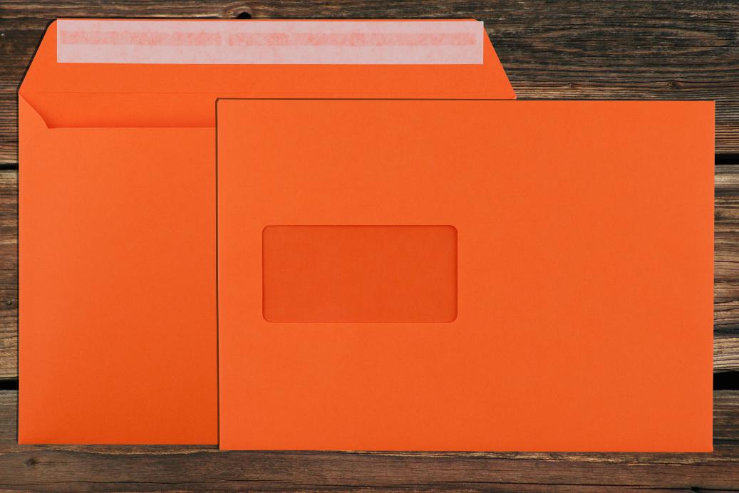 Briefhüllen mit Fenster C5 162x229 mm Haftklebend Orange 120 g/qm